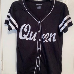 Black and white baseball style button shirt